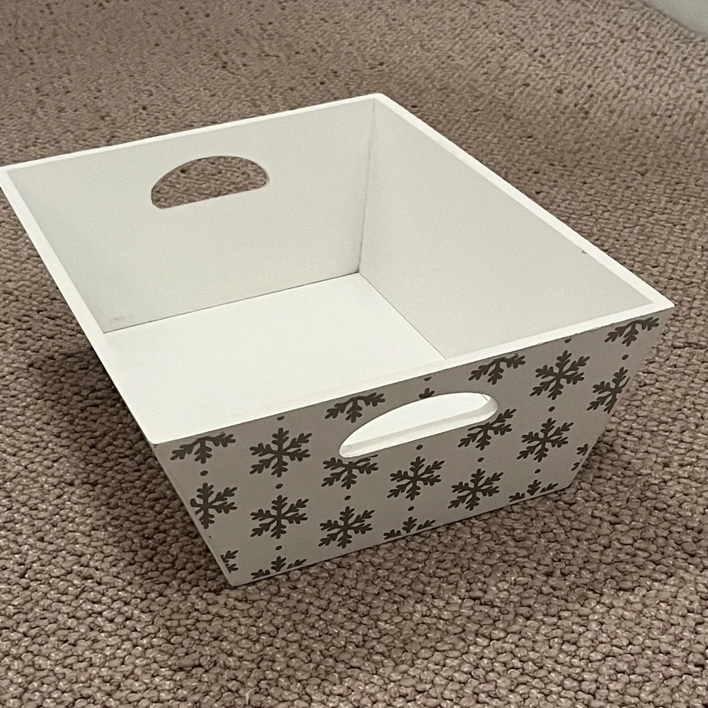White and Silver Snowflake Tray/Storage Bin - Perfect for the Holidays!
